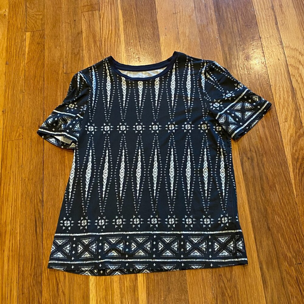 Tory Burch Tee Black/White 100% Pima Cotton Aztec Design